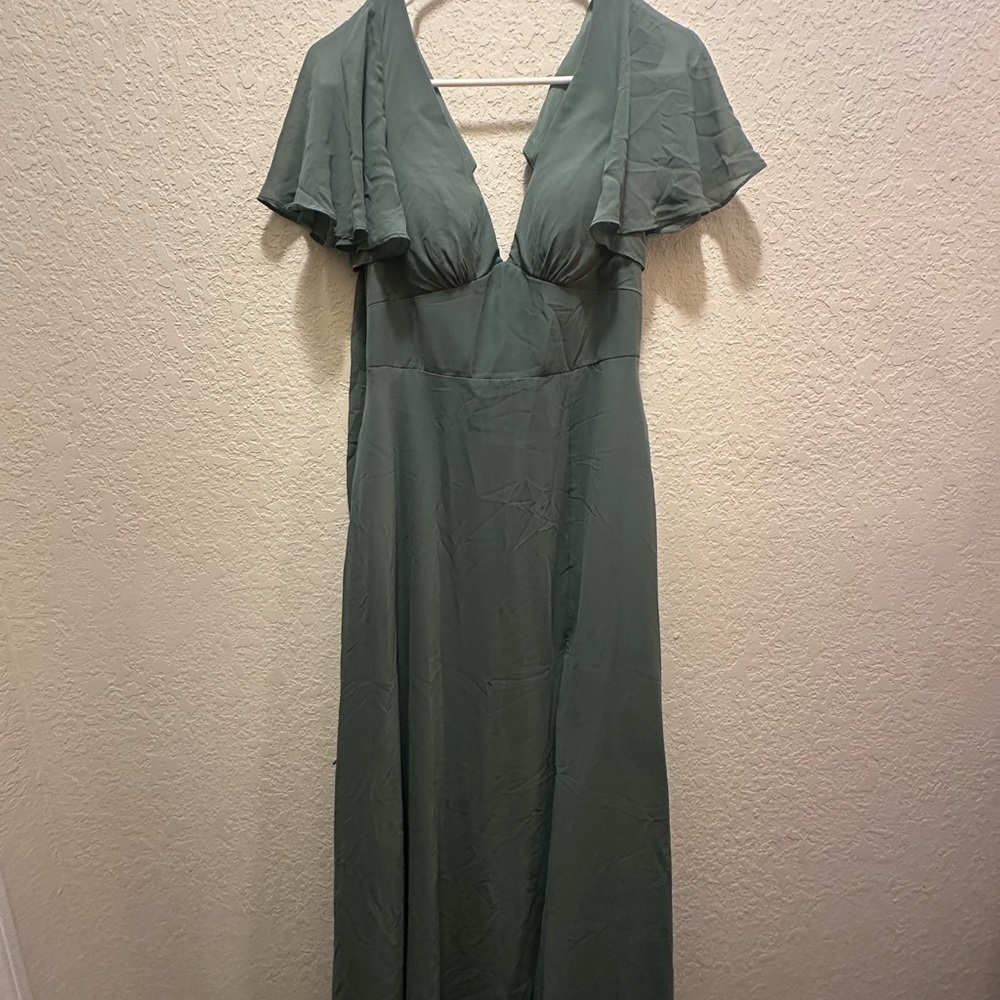 Azazie Sage Green Flutter Sleeve Maxi Gown Size A4 - Picture 4 of 7